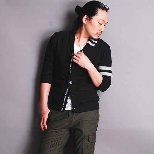 カーデ カノコWフェイスショール襟7分袖カーディガン