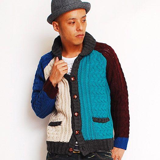 カーディガン フィッシャーマンショールカラーケーブルカーディガン