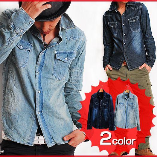長袖シャツ デニムシャツ ダンガリーシャツ ウエスタンデニムシャツ