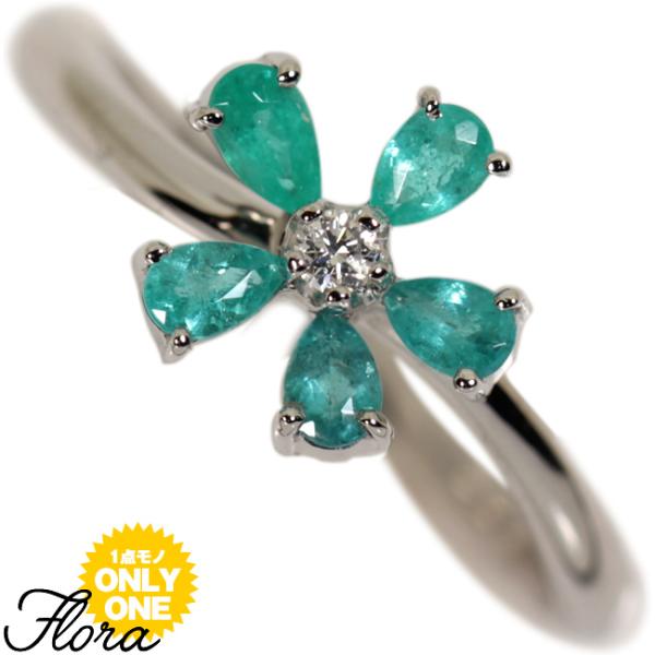 【1点モノ商品】Pt900 ペアシェイプパライバトルマリン×ダイヤモンド「Flora フローラ」リン...
