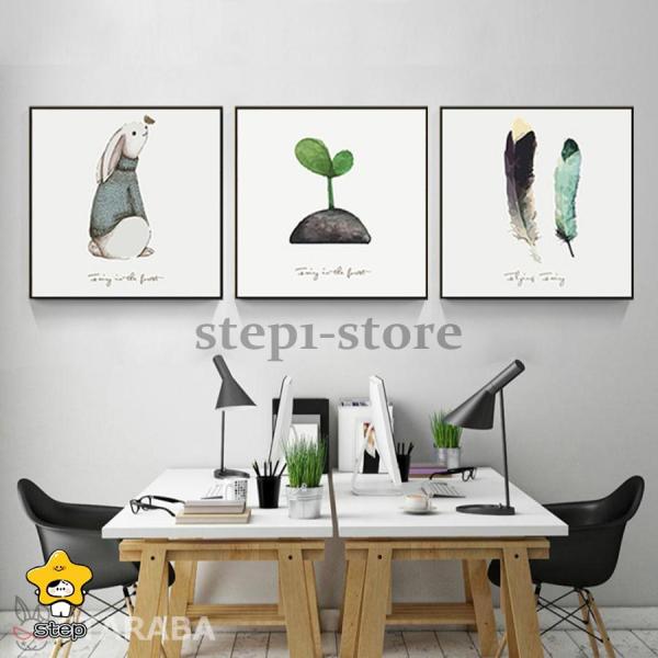 3枚セット 絵画 インテリア ファブリック 絵 動物 うさぎ 人気 30×30cm  壁掛け アート...