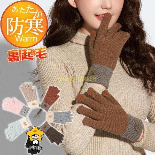 手袋 レディース グローブ 裏起毛 ボア スマホ対応 英文字 保温 アウター カジュアル 防寒 防風...