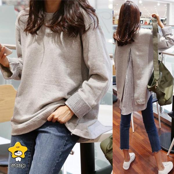 スウェット パーカー トップス 重ね着風 ハイネック トレーナー レディース 長袖 フェイクレイヤー...