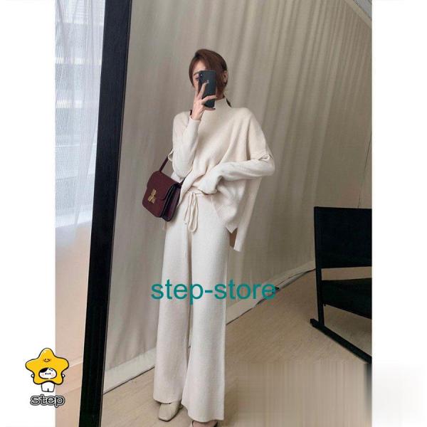 セットアップ レディース 春秋冬 2点セット 長袖セーター トップス パンツ ニット トランクス 上...