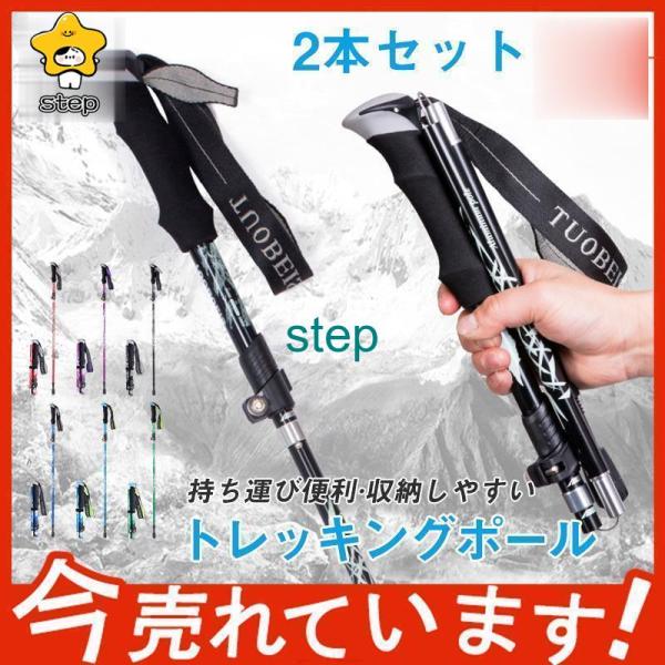 登山ストック トレッキングポール 2本セット 超軽量 ストック杖 登山 高強度 五段式伸縮 ウォーキ...