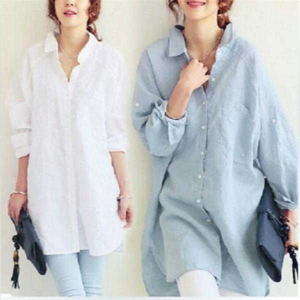 シャツ ロングシャツ ゆったり レディース ブラウス 長袖 ホワイトシャツ オーバーサイズ 長袖シャ...