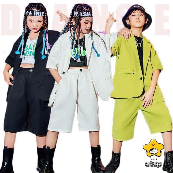 キッズ ダンス 衣装 セットアップ ヒップホップ へそ出し ジャケット ハーフパンツ ヒップホップ ...