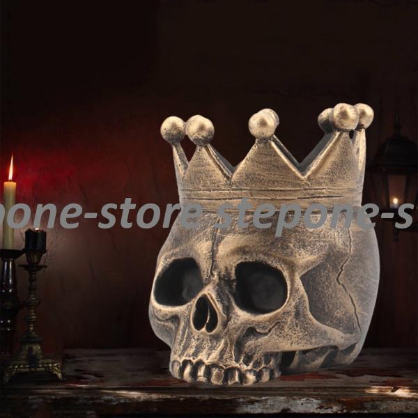 スケルトンヒューマンヘッドスカルハロウィンスタチューレジンスカルプチャーキャンドルホルダーブロンズ