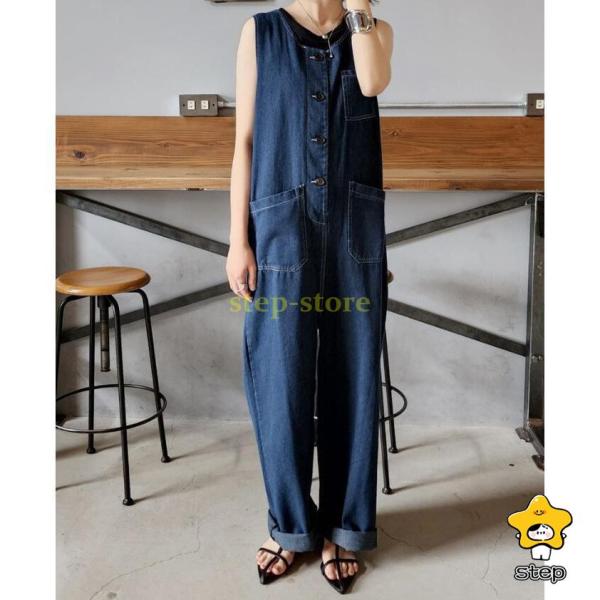 デニムサロペット サロペット パンツ レディース 春 夏 秋 デニムパンツ ワイドパンツ 大きいサイ...