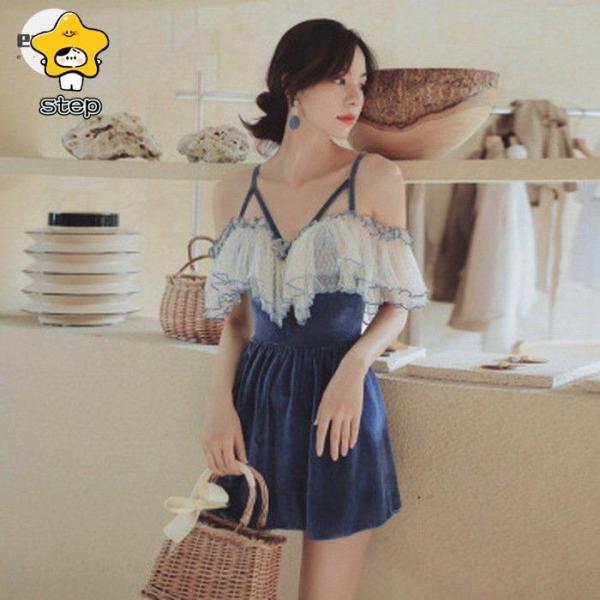 水着レディースオフショルダーオールインワンフレアぽっちゃり二の腕カバーアップ女性オトナ女子露出控えめ