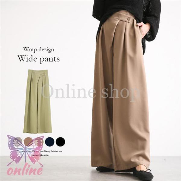 ワイドパンツ パンツ レデイーズ 40代 春夏 ロングパンツ ウエストゴム カジュアル スーツパンツ...