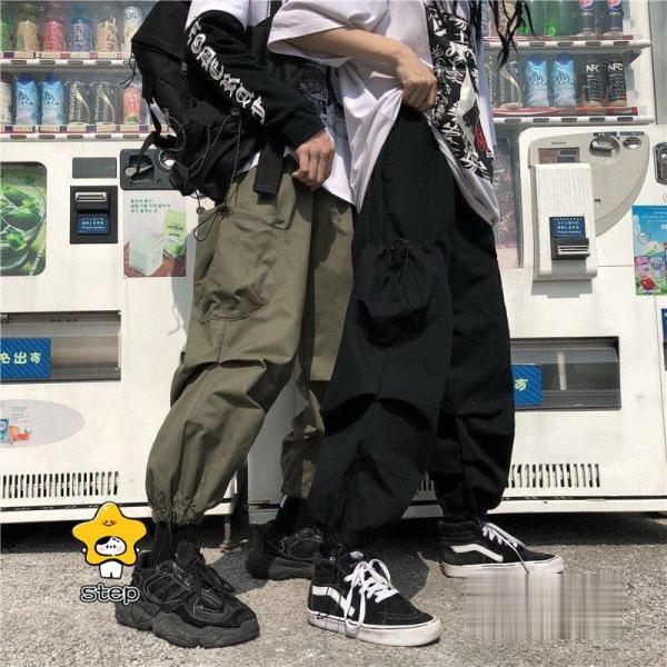 原宿系 カーゴパンツ レディース メンズ 韓国ファッション ボトムス ハイウエスト カジュアルパンツ...