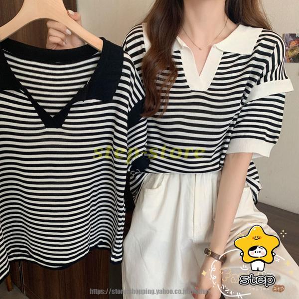 fzcyシャツ レディース 半袖 ボーダーファンファン　fanfun