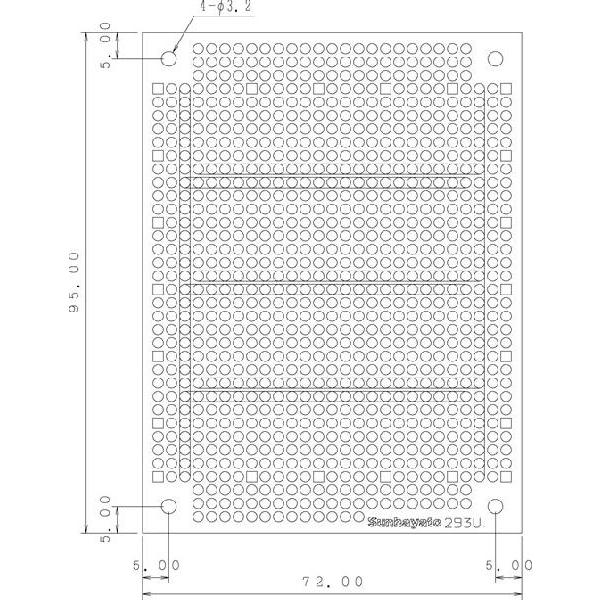 サンハヤト 基板  ICB-293U   小型ユニバーサル基板　片面・紙フェノール1.6t・95×7...