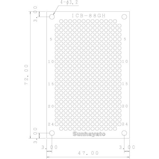 サンハヤト 基板  ICB-88GH   小型ユニバーサル基板　両面・ガラスコンポジット1.2t・7...