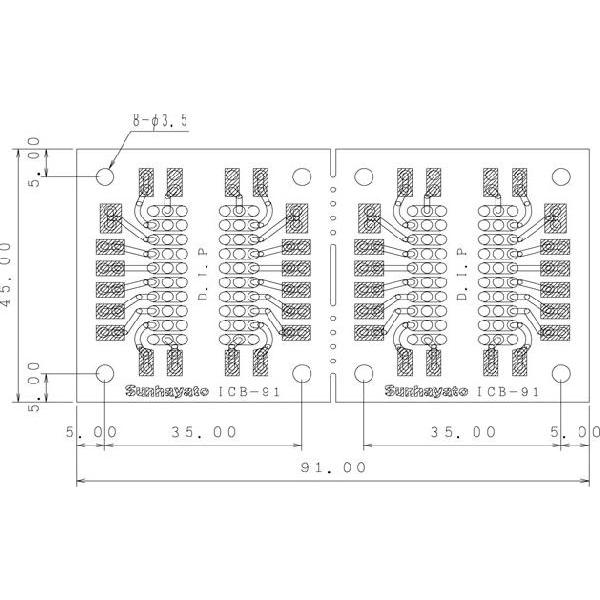サンハヤト 基板  ICB-91   小型ユニバーサル基板　片面・紙フェノール1.6t・91×45m...