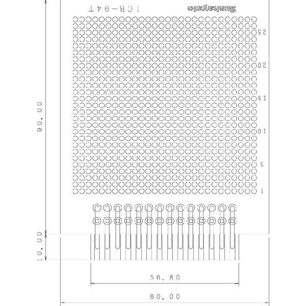 サンハヤト 基板  ICB-94T   端子付き基板　片面・紙フェノール1.6t・90Ｘ80mm