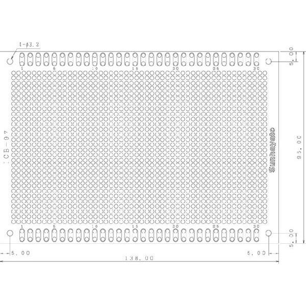 サンハヤト 基板  ICB-97   ユニバーサル基板　片面・ガラスコンポジット1.2t・138×9...