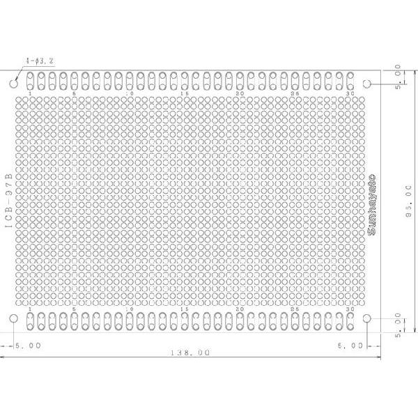 サンハヤト 基板  ICB-97B   ユニバーサル基板　片面・グリーンエポキシ1.6t・138×9...