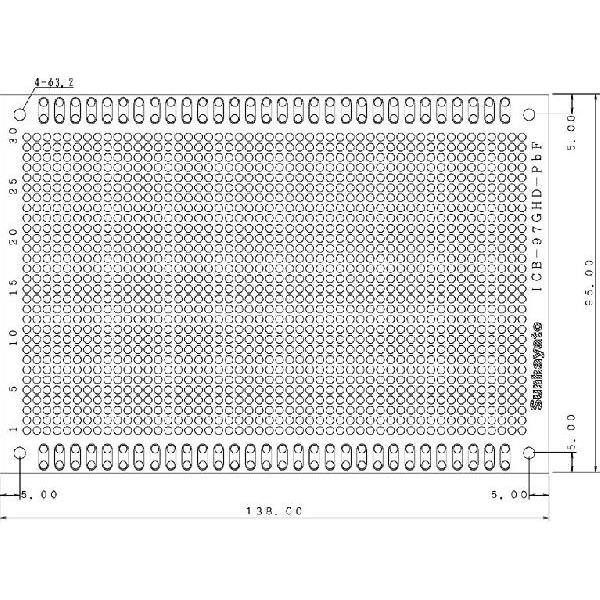 サンハヤト 基板  ICB-97GHD-PBF   ユニバーサル基板　《鉛フリー基板》両面・ガラスエ...