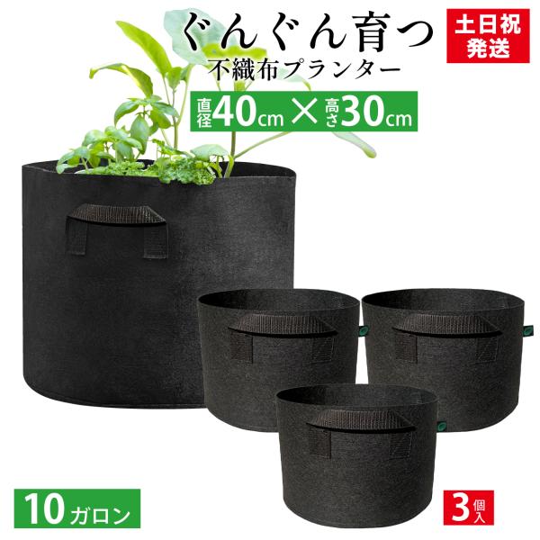 不織布プランター 10ガロン 3個 不織布ポット 14号 40x30 植木鉢 大型 軽い 軽量 深鉢...