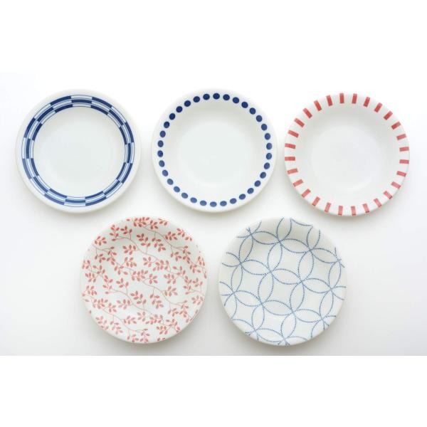 ヤマ吾陶器 美濃焼 和モダン中皿(5柄組) 白、藍色、赤 20179090 約径17×高3cm