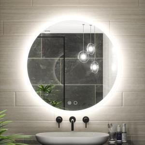 Keonjinn 60CM 丸型LED照明付き鏡、壁掛け 鏡 おしゃれ 浴室
