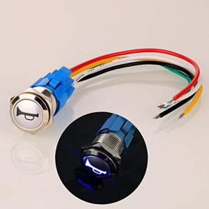 Kiligen 12V-24V/5A 16mm事前配線モーメンタリースピーカーホーンプッシュボタン防水メタルスイッチ カーボート用ブルーLEDライト付