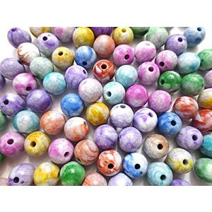 100個 クラック柄 フェイクストーンアクリルビーズ 丸玉 10mm ミックスカラー 手芸材料のヒューイ h1275