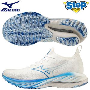 ミズノ ランニングシューズ ウエーブネオウインド J1GD227821 ホワイト×ブルー MIZUNO WAVE NEO WIND 【レディース】 22AW cat-run rsmizuno｜stepsports