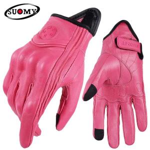 Suomy-女性用のピンクのオートバイ用手袋 革製のオートバイ用手袋 フルフィンガー サイクリング用 モトクロス用｜sterham0021