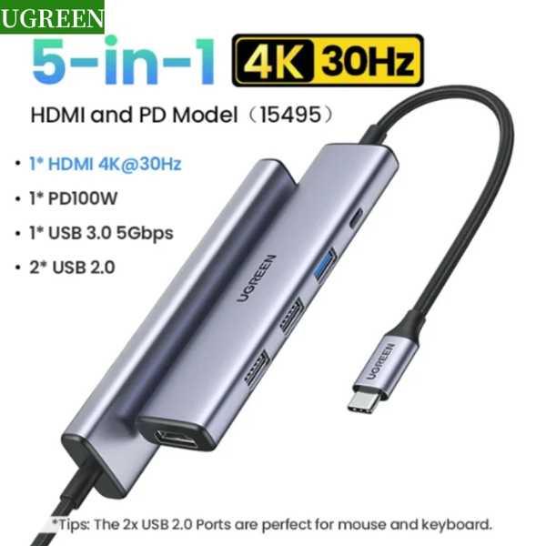 UGREEN-5 in 1 USB Cハブ 4k dmi 100w マルチポートアダプター macb...