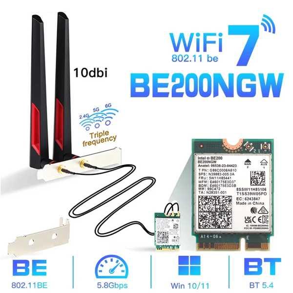 Bluetooth Intel-BE200ワイヤレスアダプター wifi 7カード be200ngw...