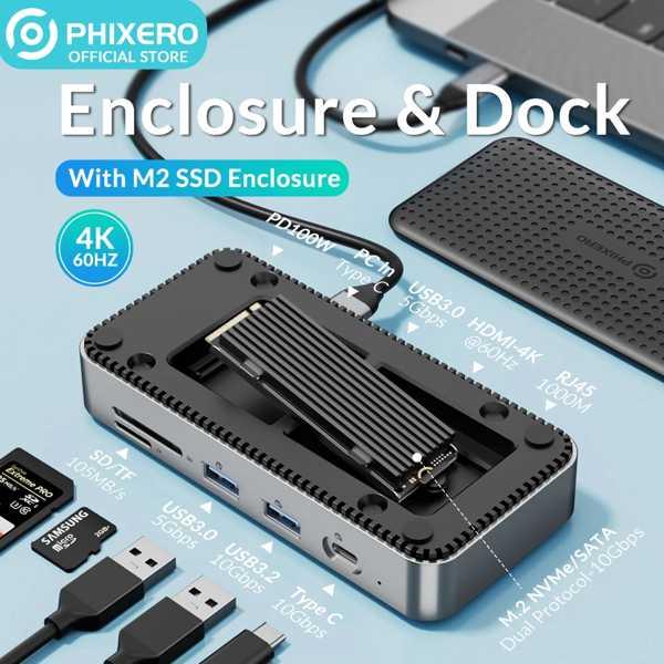 Phixero USB cドッキングステーションm.2nvmeエンクロージャーUSB-A 3.2 g...