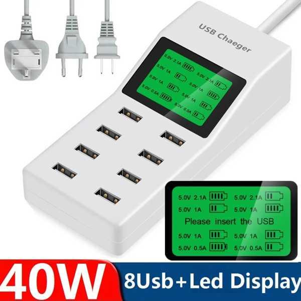 携帯電話充電器 8ポートUSB充電器 40w 8aマルチUSBソケット LEDディスプレイ iPho...