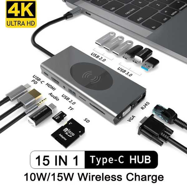 USB Type- Cアダプター 15-in-1マルチポート充電器 電源アダプター hdmi vga...