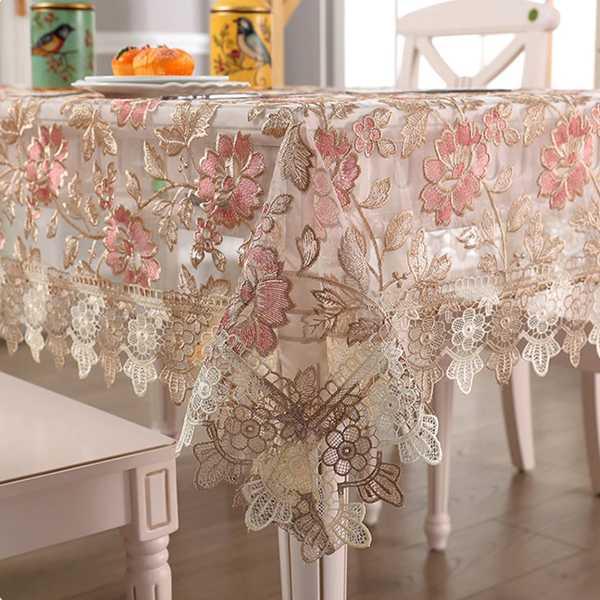 Battio-テーブルカバー 長方形 豪華 刺繍 コーヒーテーブル ダイニングテーブル用 結婚式の装...