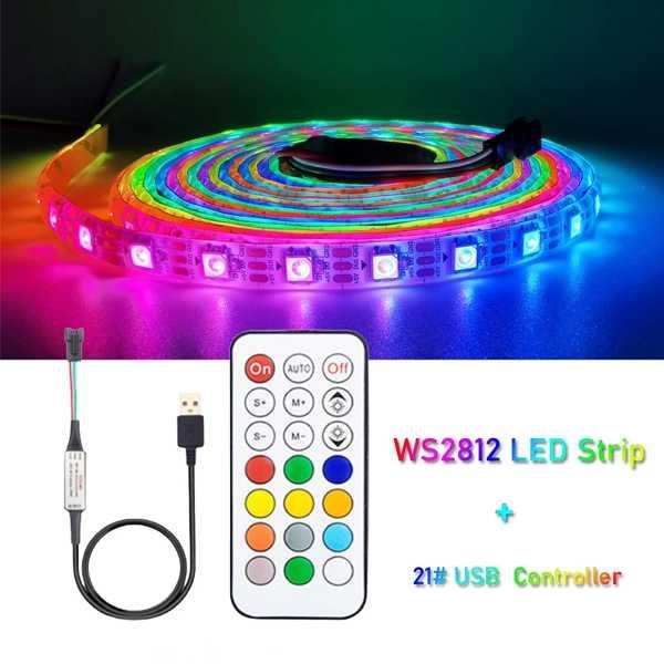 Usb ledストリップrgb WS2812 WS2812Bアドレス可能画素テープ21キーリモコンテ...