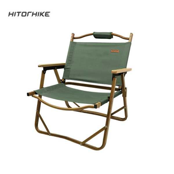 Hitorhike-折りたたみ式キャンプチェア 屋外グランピング家具 ブナ材製アームレスト付き