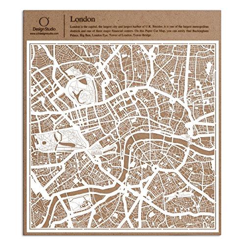 ロンドン切り絵地図、白、30x30センチ、オリジナルデザインペーパーアート、アイデアギフト