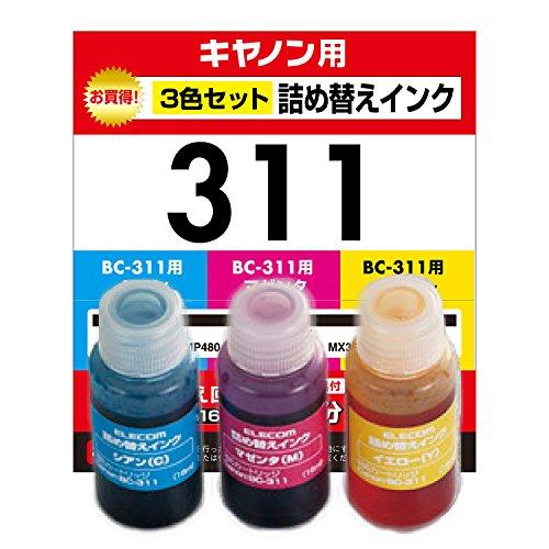 エレコム 詰め替え インク Canon BC-310 311対応 3色セット 4回 THC-311C...