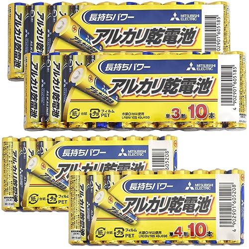 単3電池 単4電池 三菱電機 アルカリ乾電池 単3形 単4形 各20本セット 10本*2個 LR6N...