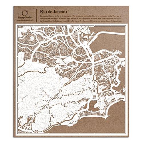 リオデジャネイロ切り絵地図、白、30x30センチ、オリジナルデザインペーパーアート、アイデアギフト
