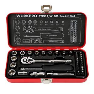 WORKPRO ソケットレンチセット ガレージツールセット ラチェットレンチ 差込角6.35mm 1/4インチ  クイックリリースラチェットハンドル 工具 道具 セット 37点組