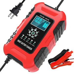 ATian 10アンペアバッテリー充電器、12V / 10A 24V /5Aスマート自動メンテナートリクル充電器、自動車用オートバイ芝刈り機リアアシッドAGMLiFePO4バッテリー用