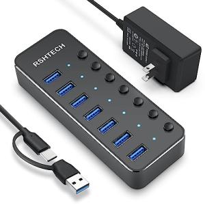 RSHTECH USBハブ 3.0 電源付き 7ポート 2023 改良 USB Hub アルミ製 5...