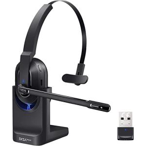 EKSA 業務用 ワイヤレスヘッドセット Bluetooth 片耳 USBドングル付属 通話ノイズリダクション 単一指向性 マイク搭載 オフィス用 超軽量 最大45時間使用 充電ス｜sterham0021