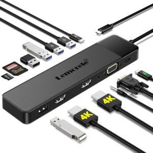 ドッキングステーションhdmi２つ USB Type C ハブ 13-in-1デュアル Display 4K@30Hz VGA MST Dual HDMI 2画面 マルチディスプレイ 拡張モード トリプルディスプ