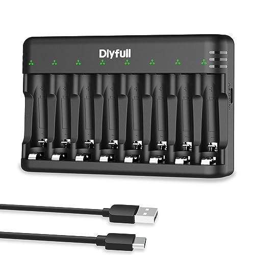 Dlyfull 電池充電器 単4 単3 充電池 充電器、USB Type-C入力 8スロット単三 単...