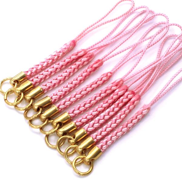 ストラップパーツ 根付紐 ライトピンク×ピンク 10本 カン付 紐 根付け紐